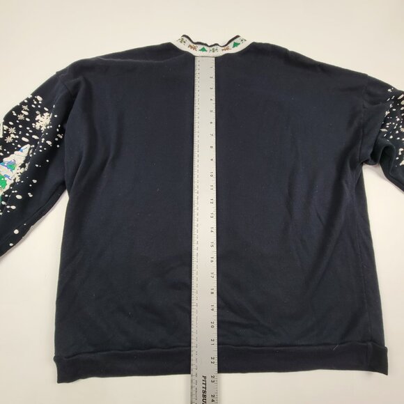 Vintage 90s Black Ugly Christmas Sweatshirt Puff Print Seasons Greetings sz L - Picture 8 of 11